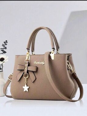 Danbaoly Pebbled Satchel with Bow Accent Brown